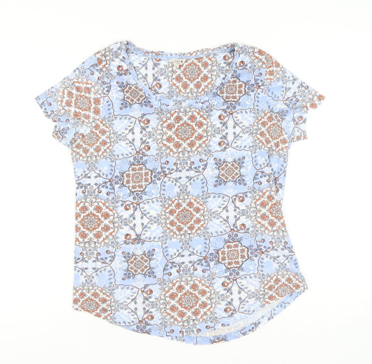 M&Co Women’s Blue Geometric Print Scoop Neck T-Shirt Size 14