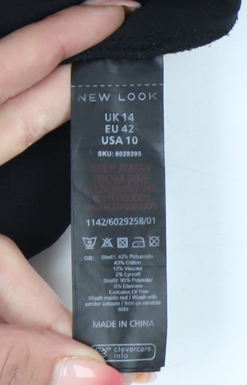 New Look Women Black Lace Tunic Blouse UK 14 Round Neck Short Sleeve