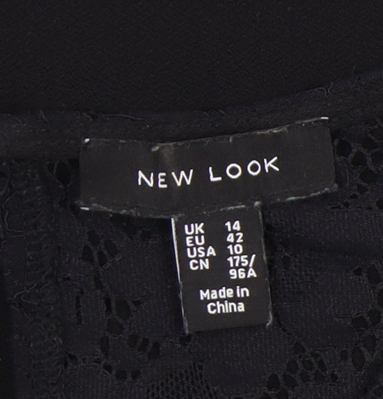 New Look Women Black Lace Tunic Blouse UK 14 Round Neck Short Sleeve