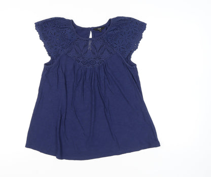 Next Women’s Blue Cotton Crochet Sleeve Tunic Blouse UK 10