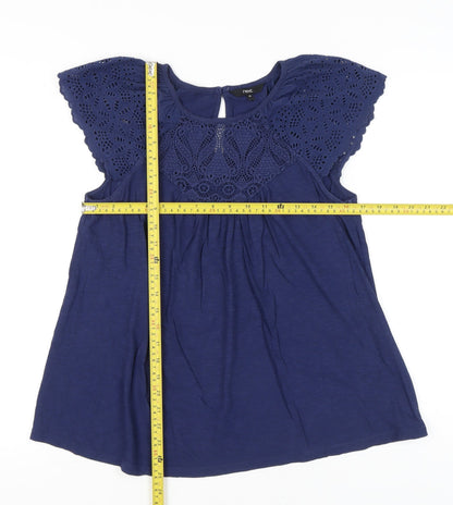 Next Women’s Blue Cotton Crochet Sleeve Tunic Blouse UK 10