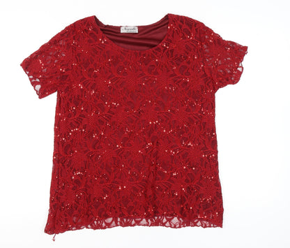 Nouvelle Collection Womens Red Sequin Lace Blouse Size 20