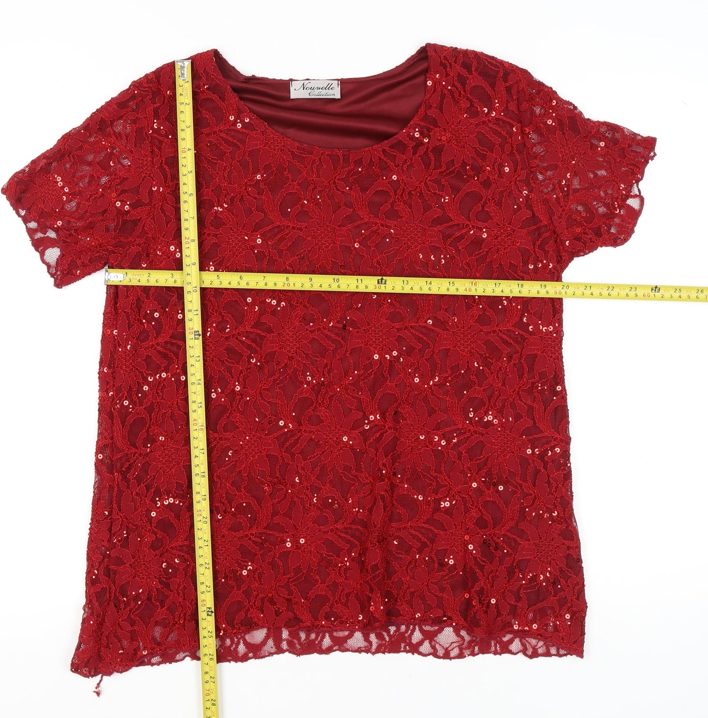 Nouvelle Collection Womens Red Sequin Lace Blouse Size 20
