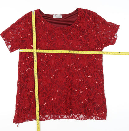 Nouvelle Collection Womens Red Sequin Lace Blouse Size 20