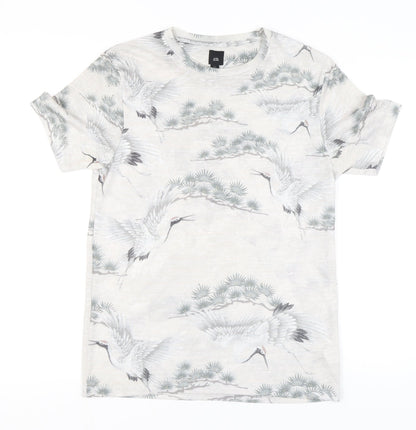River Island Men’s Beige M Crane Print Graphic T-Shirt Short Sleeve