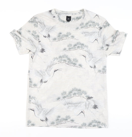 River Island Men’s Beige M Crane Print Graphic T-Shirt Short Sleeve