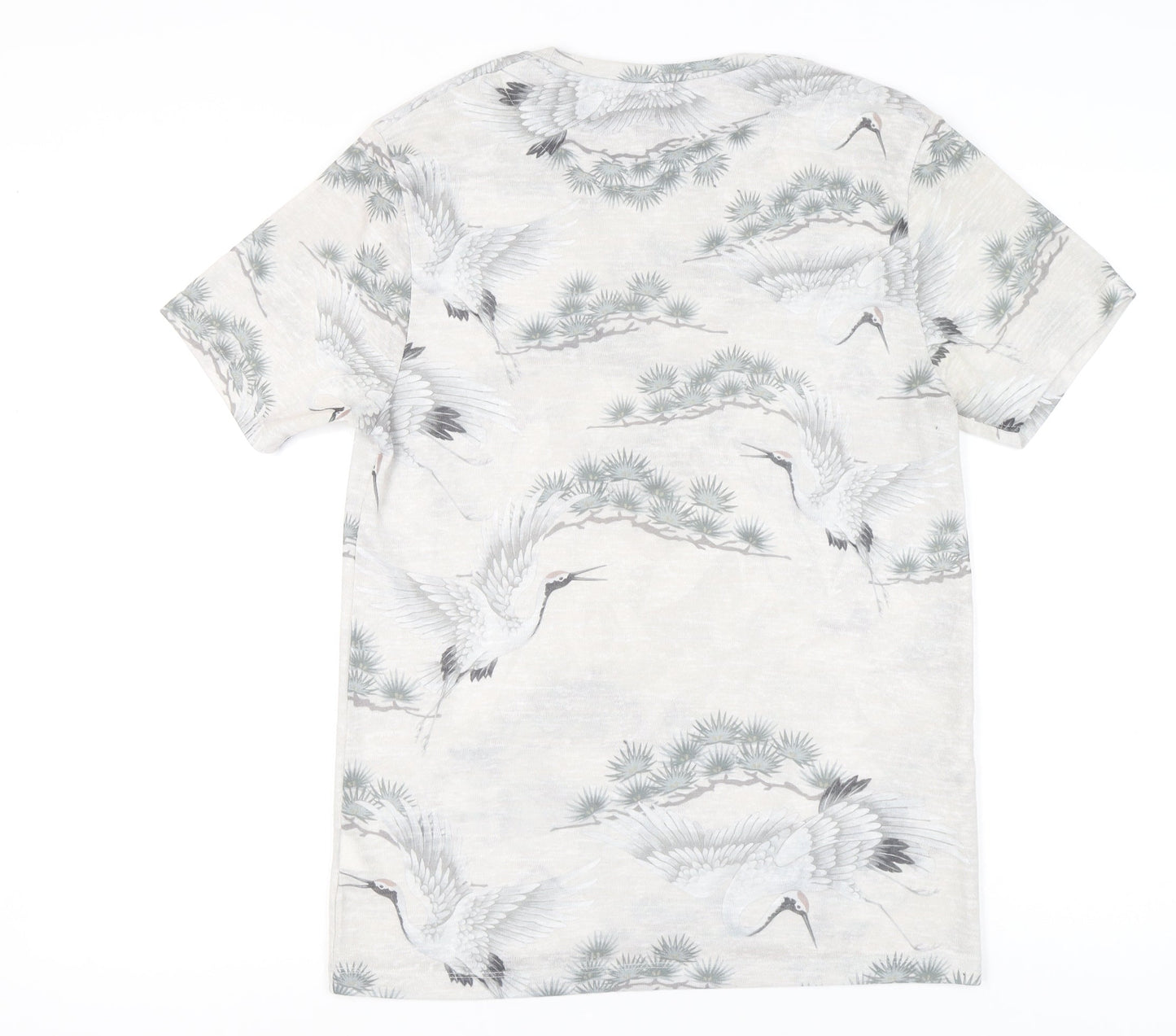 River Island Men’s Beige M Crane Print Graphic T-Shirt Short Sleeve