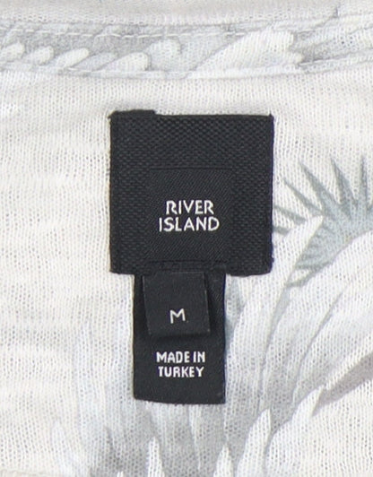 River Island Men’s Beige M Crane Print Graphic T-Shirt Short Sleeve