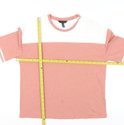 New Look Womens Pink White Colourblock Cotton T-Shirt UK 10