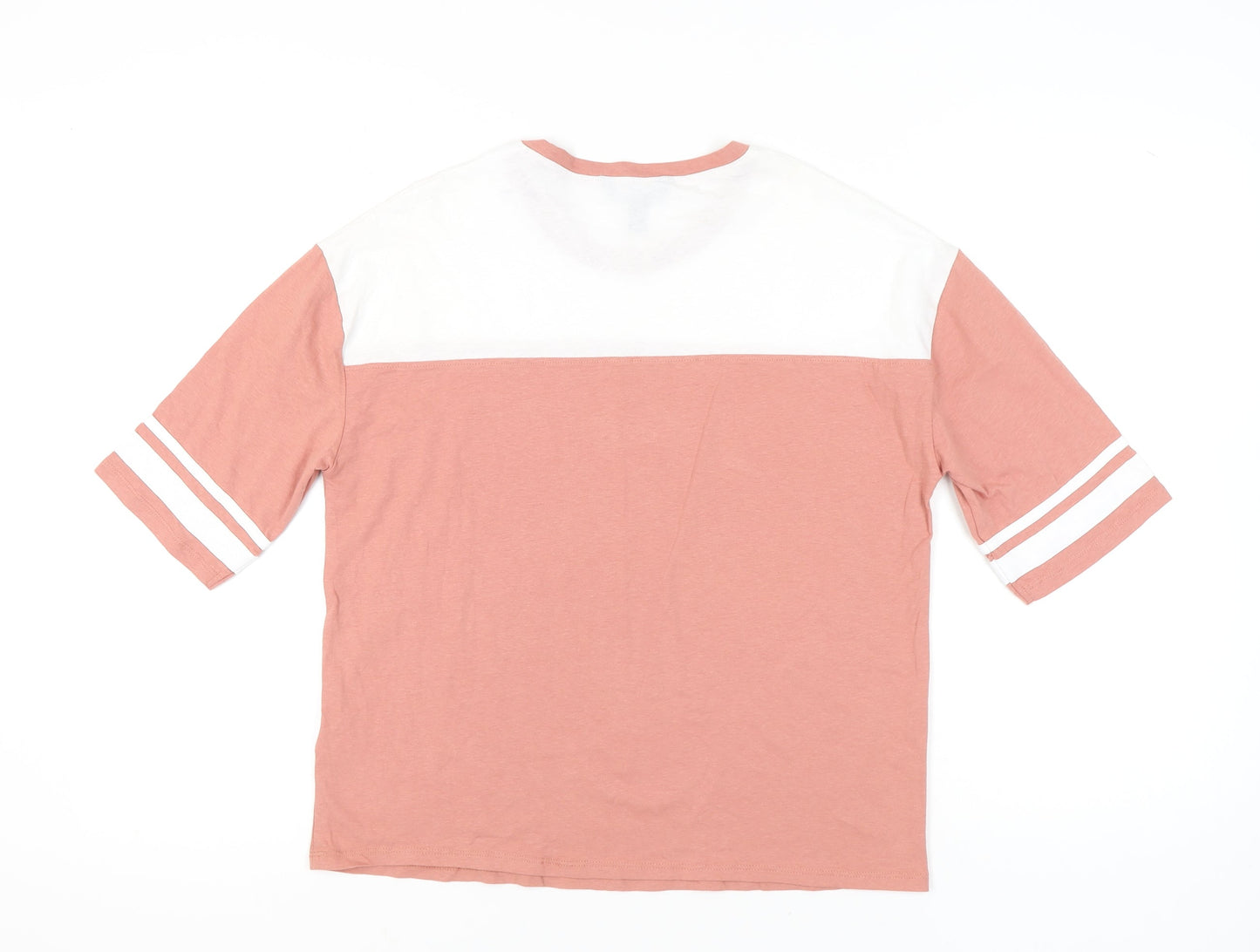 New Look Womens Pink White Colourblock Cotton T-Shirt UK 10