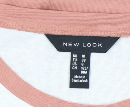 New Look Womens Pink White Colourblock Cotton T-Shirt UK 10