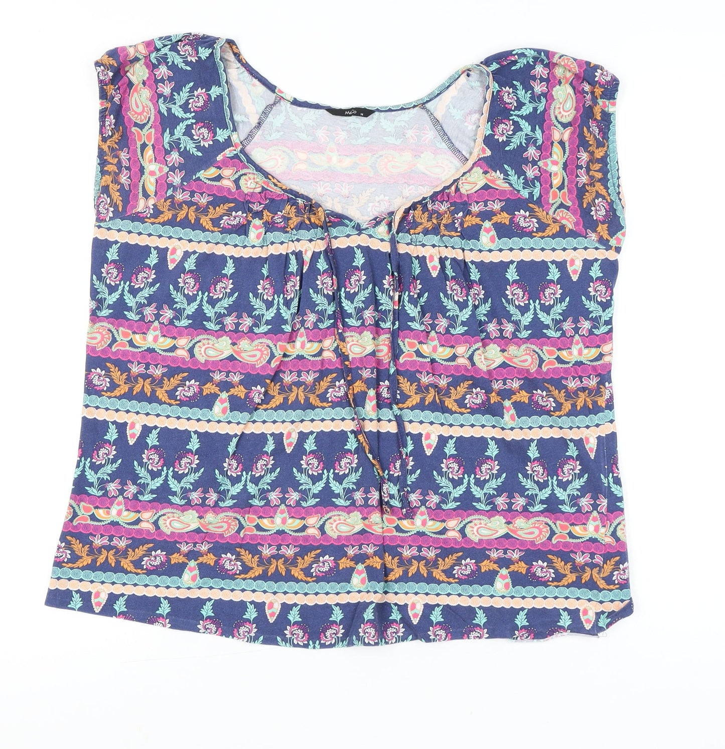 M&Co Women’s Blue Floral Tunic Blouse Size 14 Cotton Sleeveless