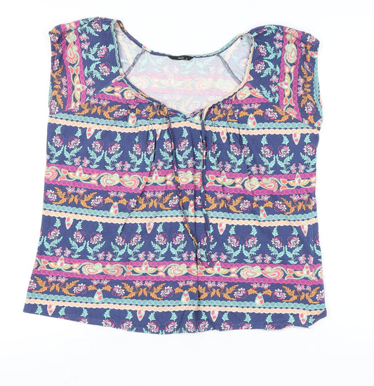 M&Co Women’s Blue Floral Tunic Blouse Size 14 Cotton Sleeveless