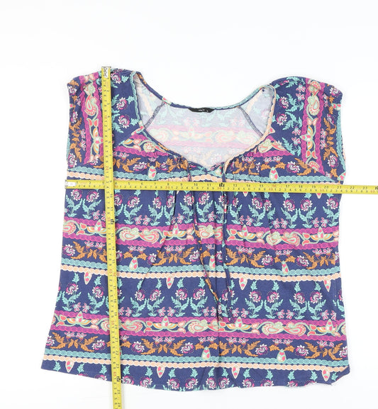 M&Co Women’s Blue Floral Tunic Blouse Size 14 Cotton Sleeveless