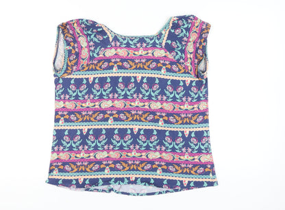 M&Co Women’s Blue Floral Tunic Blouse Size 14 Cotton Sleeveless