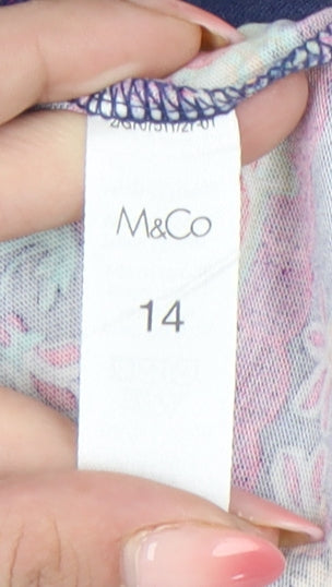 M&Co Women’s Blue Floral Tunic Blouse Size 14 Cotton Sleeveless