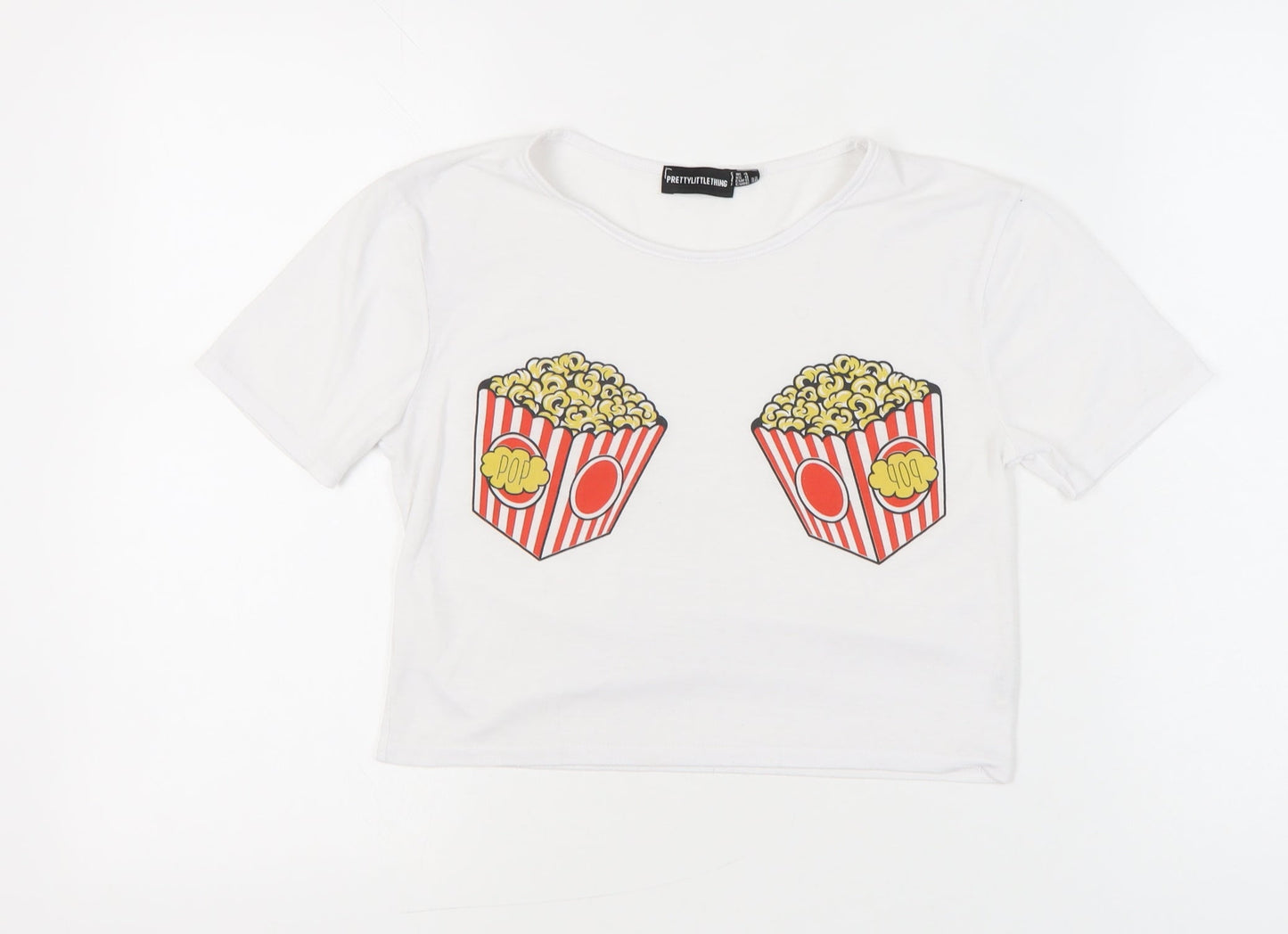 Womens UK Size 4 PRETTYLITTLETHING White Cropped T-Shirt