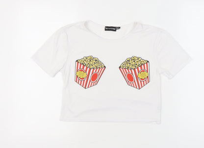Womens UK Size 4 PRETTYLITTLETHING White Cropped T-Shirt
