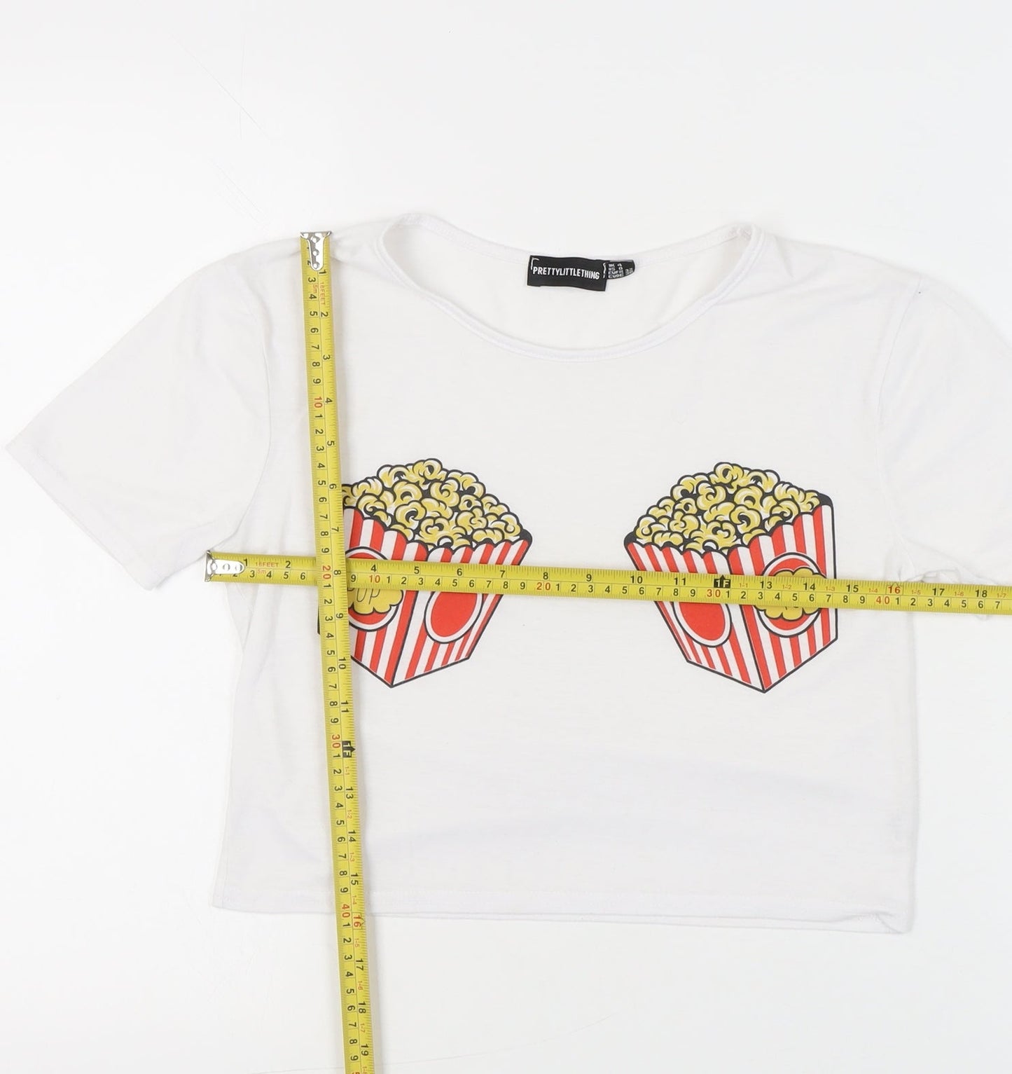Womens UK Size 4 PRETTYLITTLETHING White Cropped T-Shirt