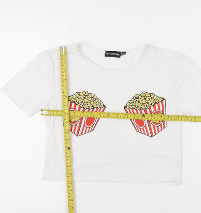 Womens UK Size 4 PRETTYLITTLETHING White Cropped T-Shirt