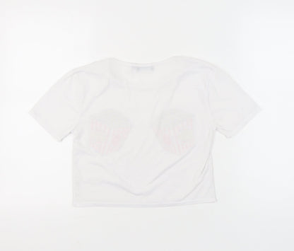 Womens UK Size 4 PRETTYLITTLETHING White Cropped T-Shirt