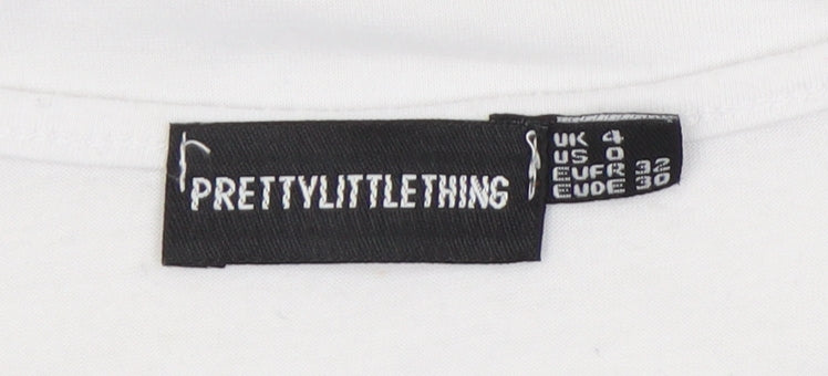 Womens UK Size 4 PRETTYLITTLETHING White Cropped T-Shirt