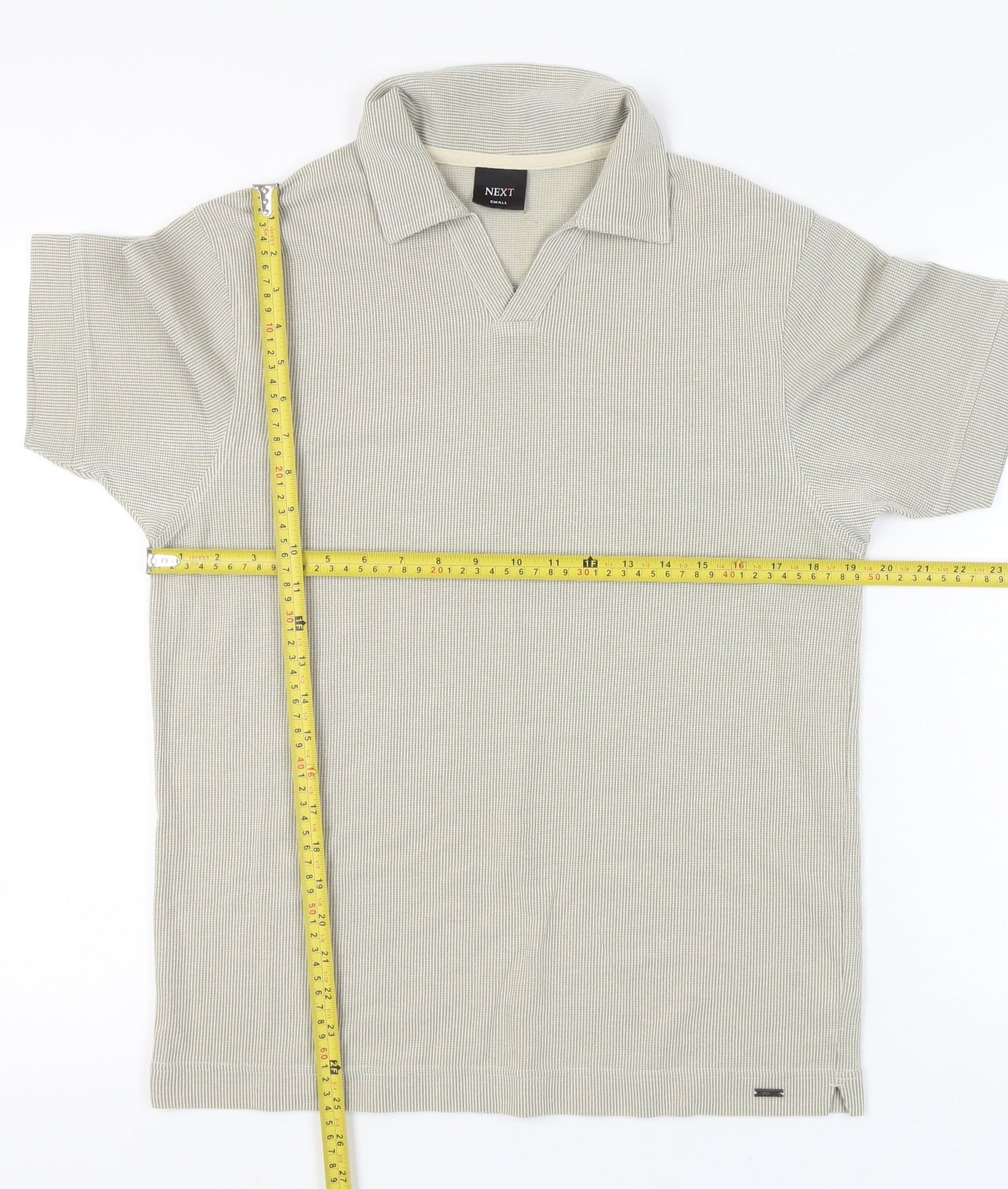 Next Men's Beige Polo Shirt Small Short Sleeve Cotton Blend
