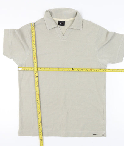 Next Men's Beige Polo Shirt Small Short Sleeve Cotton Blend