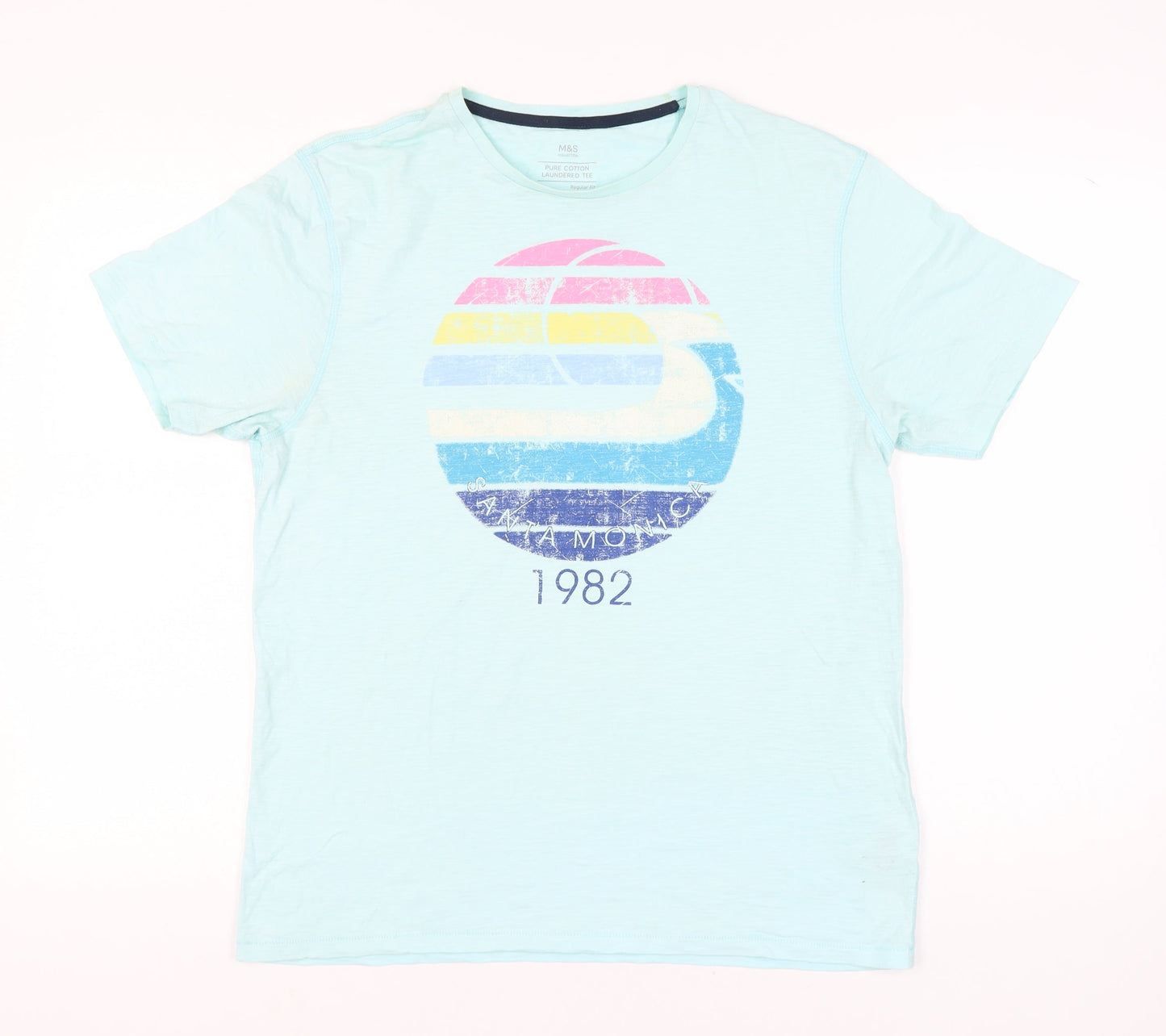 Marks and Spencer Men's Blue Graphic Retro Music T-Shirt Size M