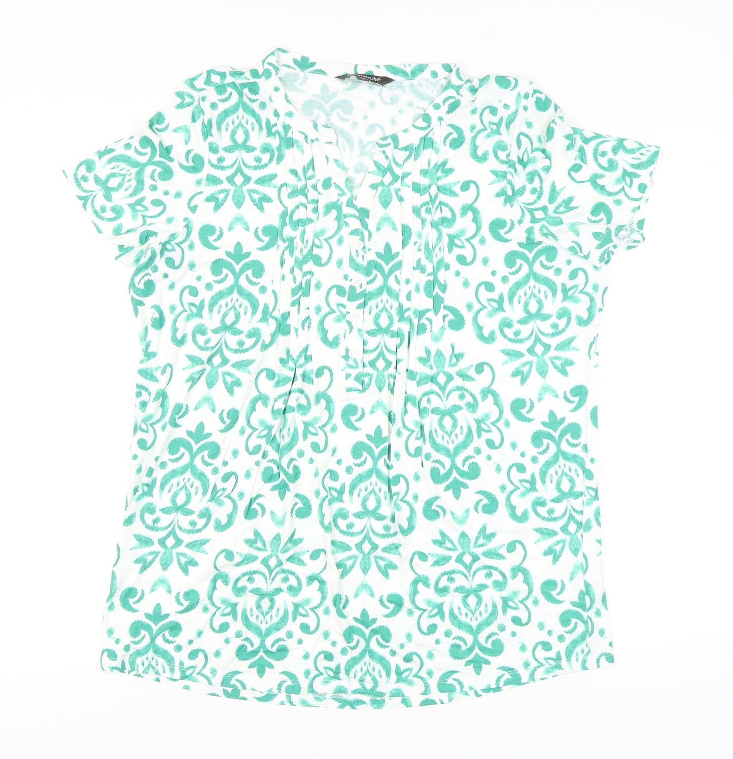 Bonmarché Womens Green Floral Tunic Blouse Size 16 Short Sleeve