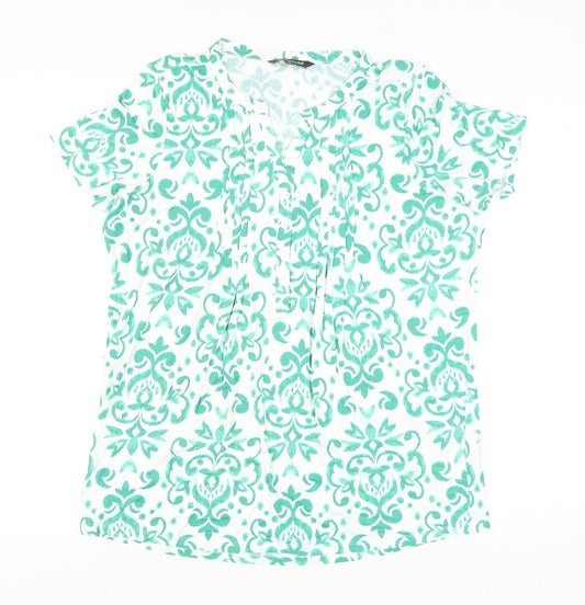 Bonmarché Womens Green Floral Tunic Blouse Size 16 Short Sleeve