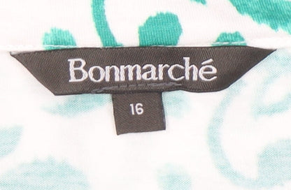 Bonmarché Womens Green Floral Tunic Blouse Size 16 Short Sleeve