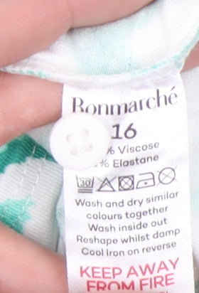 Bonmarché Womens Green Floral Tunic Blouse Size 16 Short Sleeve