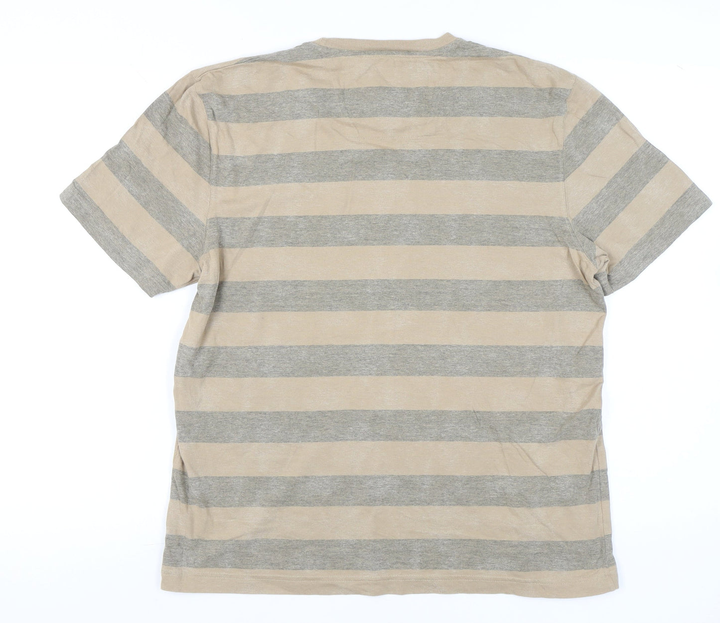 Next Men’s Beige Grey Skull Graphic Striped Cotton T-Shirt Size L