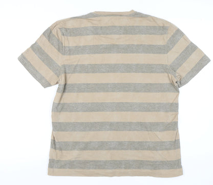 Next Men’s Beige Grey Skull Graphic Striped Cotton T-Shirt Size L