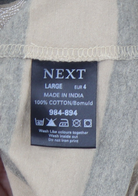 Next Men’s Beige Grey Skull Graphic Striped Cotton T-Shirt Size L