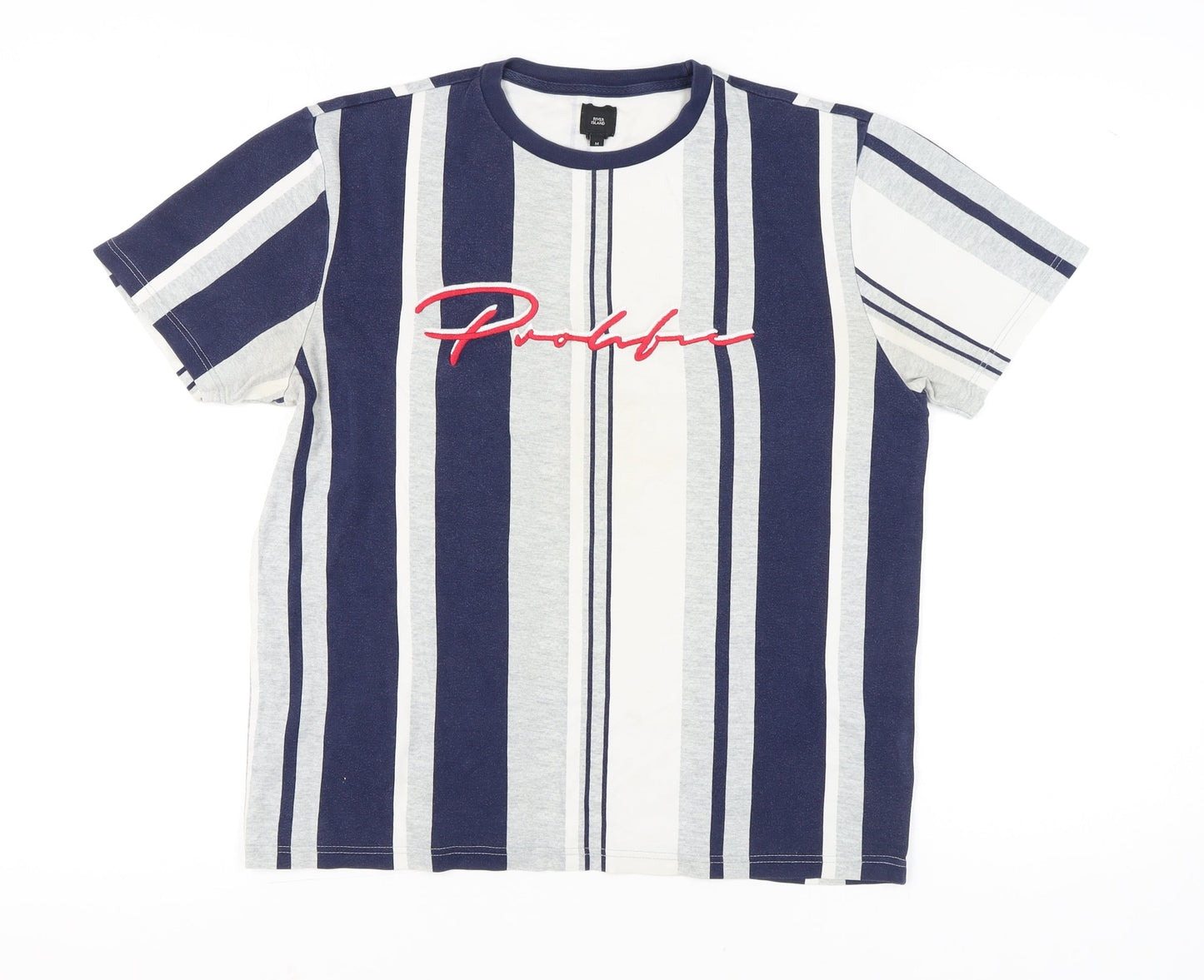 River Island Men’s Blue Striped Crew Neck Cotton T-Shirt Size M