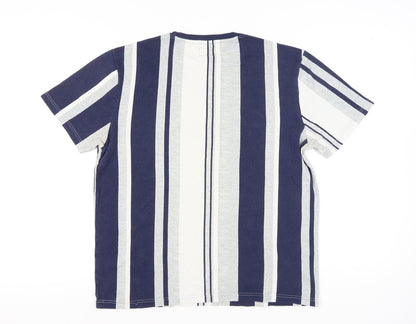 River Island Men’s Blue Striped Crew Neck Cotton T-Shirt Size M