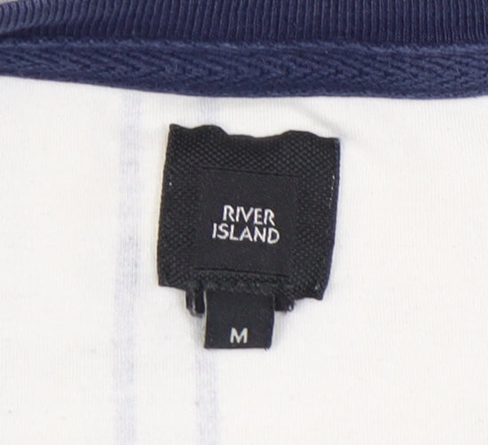 River Island Men’s Blue Striped Crew Neck Cotton T-Shirt Size M