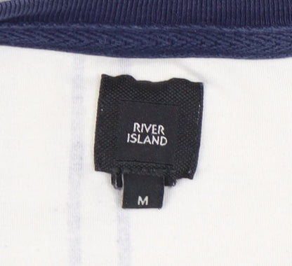 River Island Men’s Blue Striped Crew Neck Cotton T-Shirt Size M