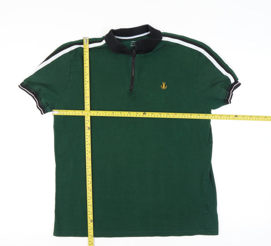 Next Men’s Green Polo Shirt L Regular Fit Zip Collar Cotton