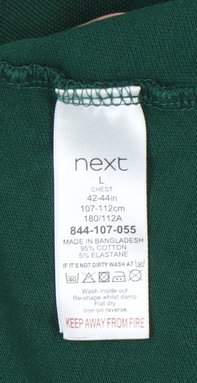 Next Men’s Green Polo Shirt L Regular Fit Zip Collar Cotton