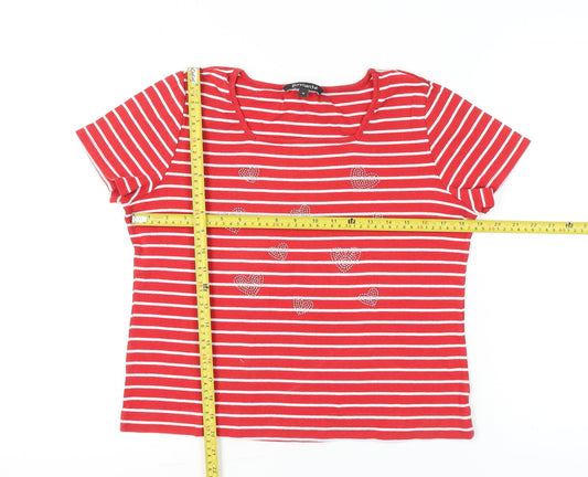 Bonmarché Womens Red Striped Heart Rhinestone T-Shirt Size 16