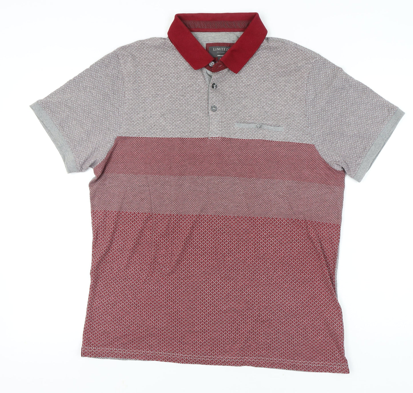 Marks and Spencer Men’s Red Grey Colourblock Polo Shirt L Regular Fit