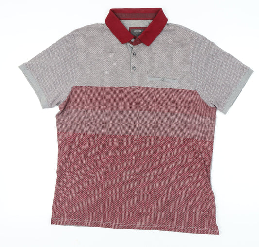 Marks and Spencer Men’s Red Grey Colourblock Polo Shirt L Regular Fit
