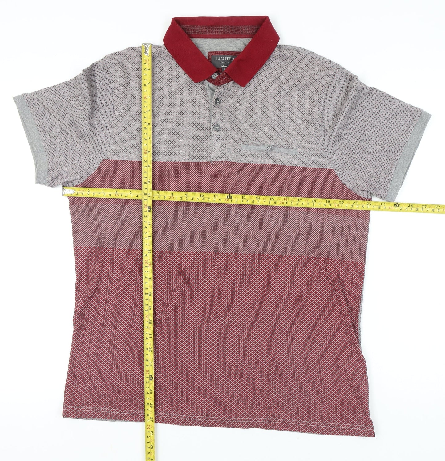 Marks and Spencer Men’s Red Grey Colourblock Polo Shirt L Regular Fit