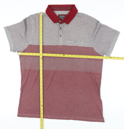 Marks and Spencer Men’s Red Grey Colourblock Polo Shirt L Regular Fit