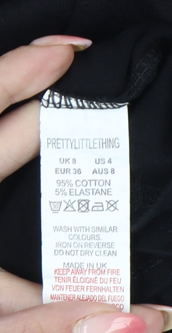 PrettyLittleThing Women's Black Size 8 Short Sleeve Cotton T-Shirt