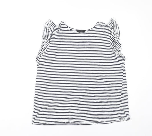 New Look Womens Black Stripe Cotton T-Shirt Size 16 Sleeveless
