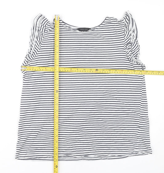 New Look Womens Black Stripe Cotton T-Shirt Size 16 Sleeveless